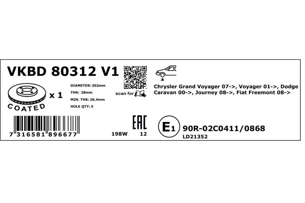 Discos de travão SKF VKBD 80312 V1